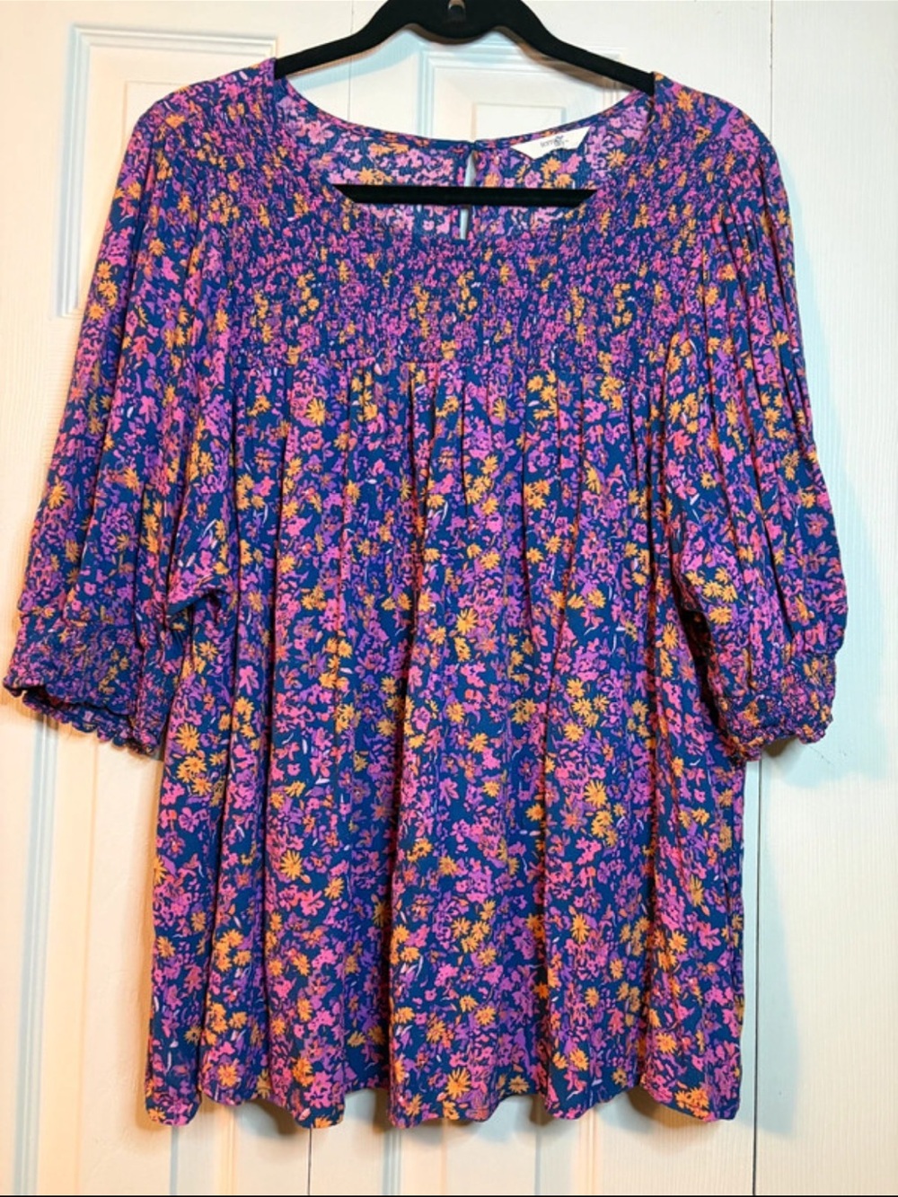 Terra & Sky Purple Floral Ruffle Blouse Wrinkle Free 2XL